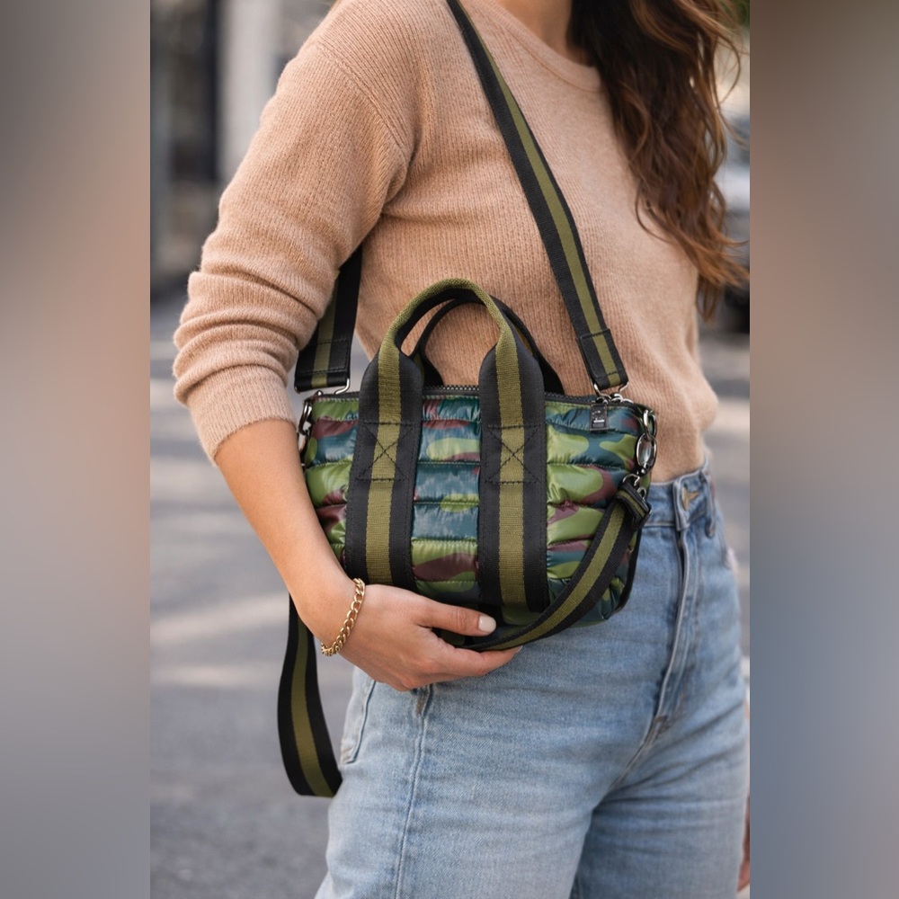 THINK ROYLN Think R LIL MAMA Camo Puffer Mini Tote Crossbody Green Black NWOT